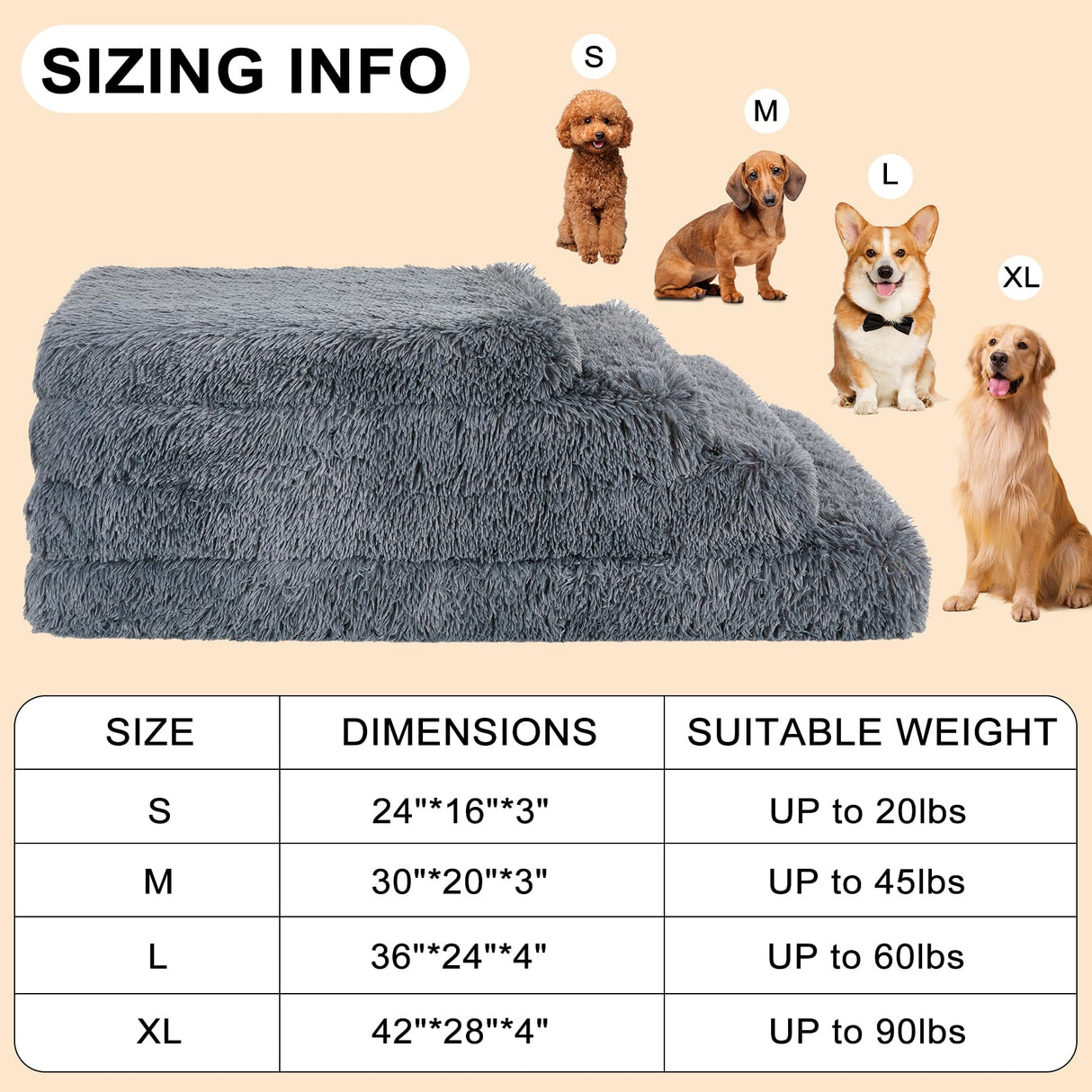 Fluffy Orthopedic Dog Beds for Small Dogs with Washable Removable Cover Dog Crate Bed Egg Crate Foam Support Plush Pet Pad Mat with Anti-Slip Bottom (30 * 20,Dark Grey)