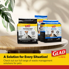 Load image into Gallery viewer, Glad for Pets Heavy Duty Activated Carbon Training Pads, 24" x 24" 100ct | Ultra Absorbent Training Pads - Absorbs 50% More Than Standard Pad in Same Size; Heavy Duty Puppy Potty Training Pads
