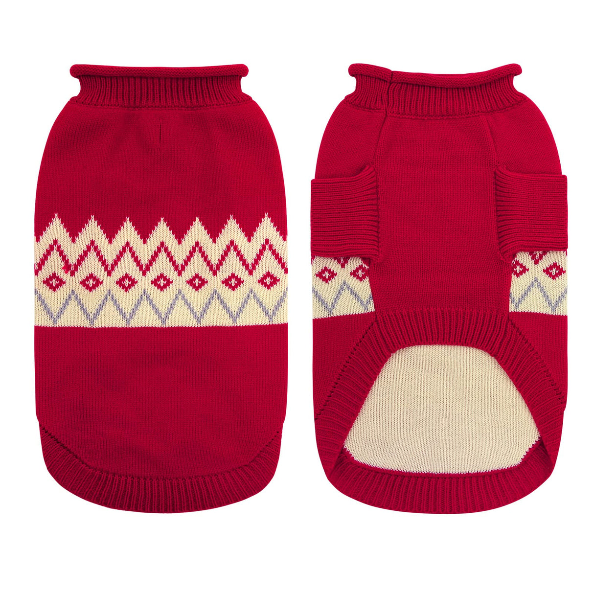 Queenmore Warm Dog Sweater, Soft Pet Knitwear, Knitted Pullover, Winter Pet Clothes for Small Medium Dogs Cats Red
