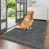 Cybstrax Ultra Absorbent Dog Door Mat for Muddy Paws, 72" x 36" Chenille Mud Mat for Dogs, Quick Dry, Trap Dirt Non-Slip Machine Washable Entry Rug for Indoor Outdoor Entrance, Dark Grey