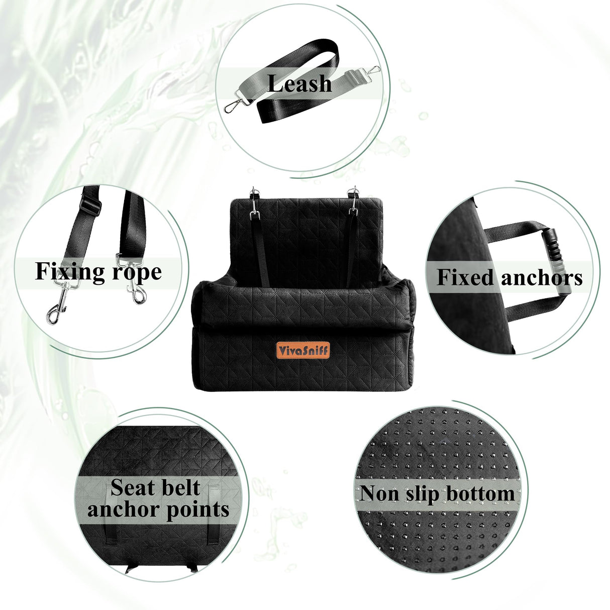 Dog Booster Car Seat for Small/Medium Dogs, VIVASNIFF 6 Inches Memory Foam Elevated Dog Pet Car Bed up to 45 lbs with 2 Safety Belts, Leakproof, Detachable and Washable (Black).