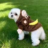 Monkey Halloween Costume Outfits for Small Dog Funny Pet Coat Jacket Clothes in Cold Weather (S(Pet 6-10LBS), Brown Monkey)