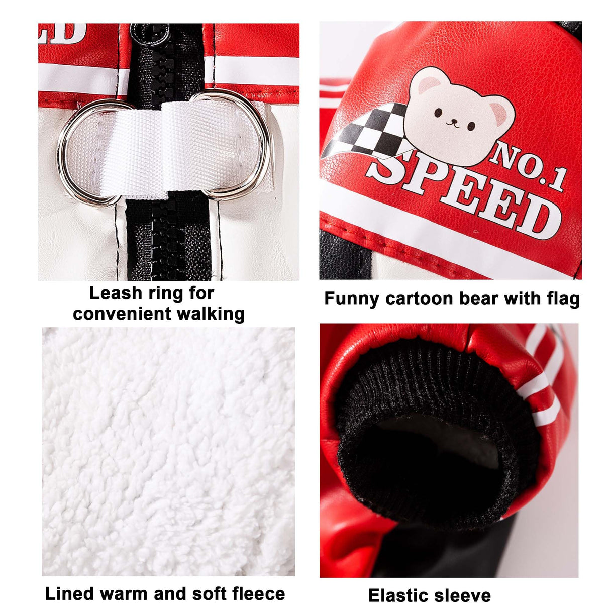 FLAdorepet Cool Dog Racer Costume,Pet Race Car Driver Costume Outfits,Winter Dog Leather Jacket with Leash Ring,Warm Fleece Coat Clothes for Small Medium Dogs (Black, XXL)