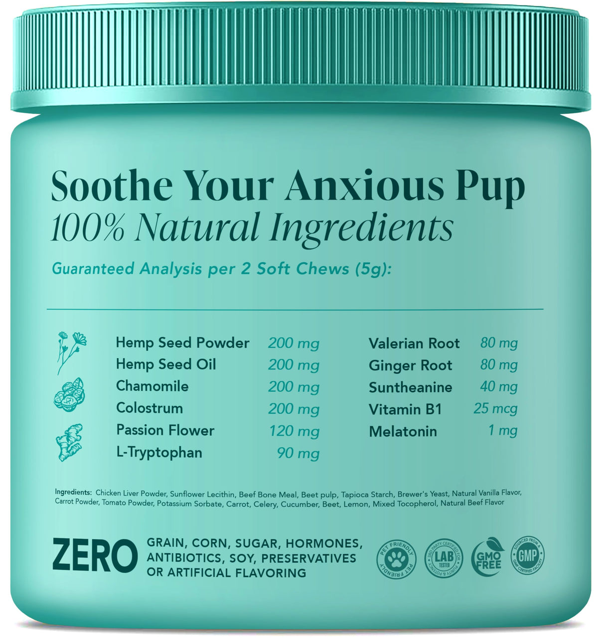 My Lil' Nugget – Vet-Approved Calming Chews for Dogs | All-Natural Calm Treat for Noise, Travel & Home Alone | Chamomile & Melatonin | All-Ages - Senior Dog to Puppy | 90 Beef‑Flavor Soft Chews