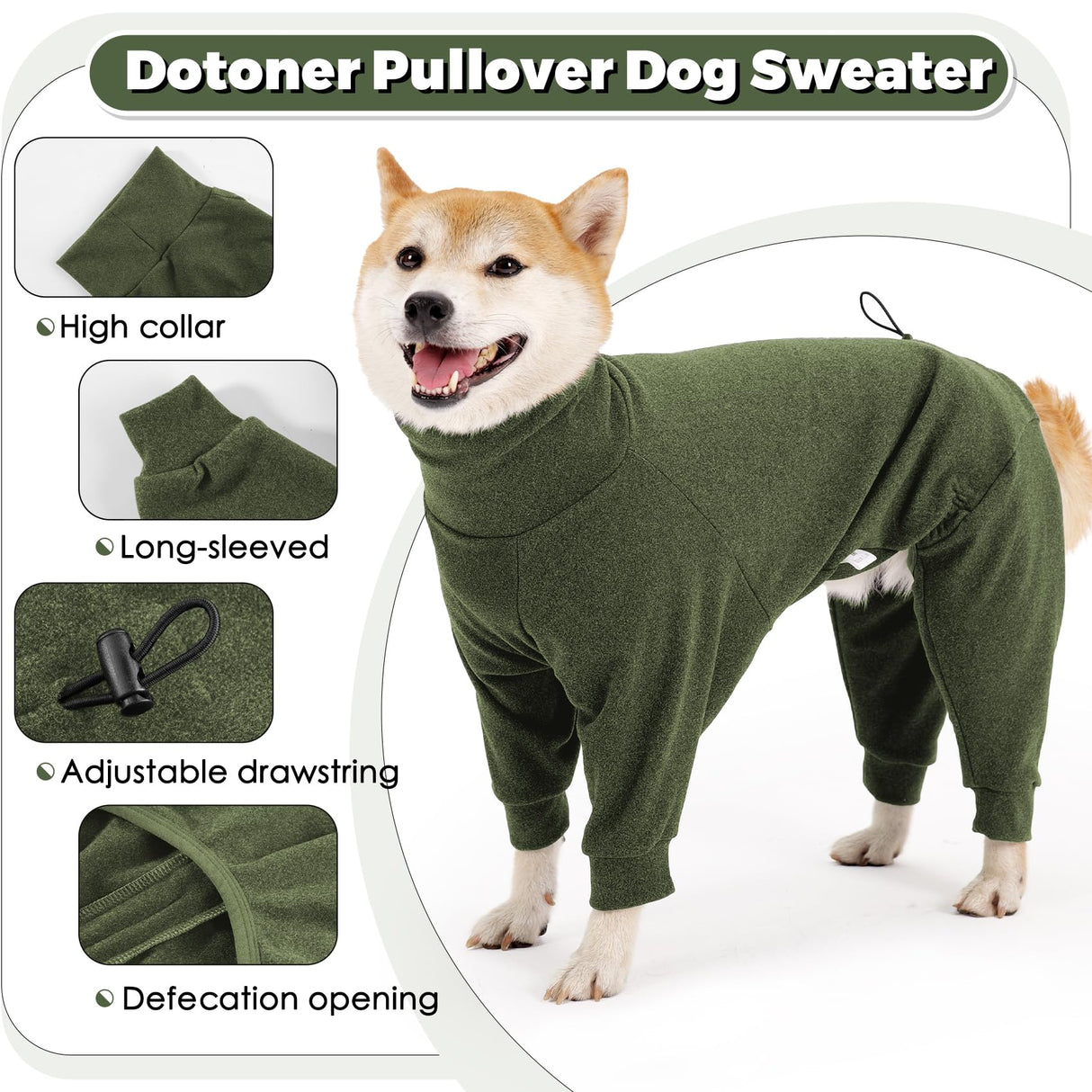 Dotoner Pullover Dog Sweater with Leash Hole - High Collar Cold Weather Vest for Large Dogs - Indoor & Outdoor Use