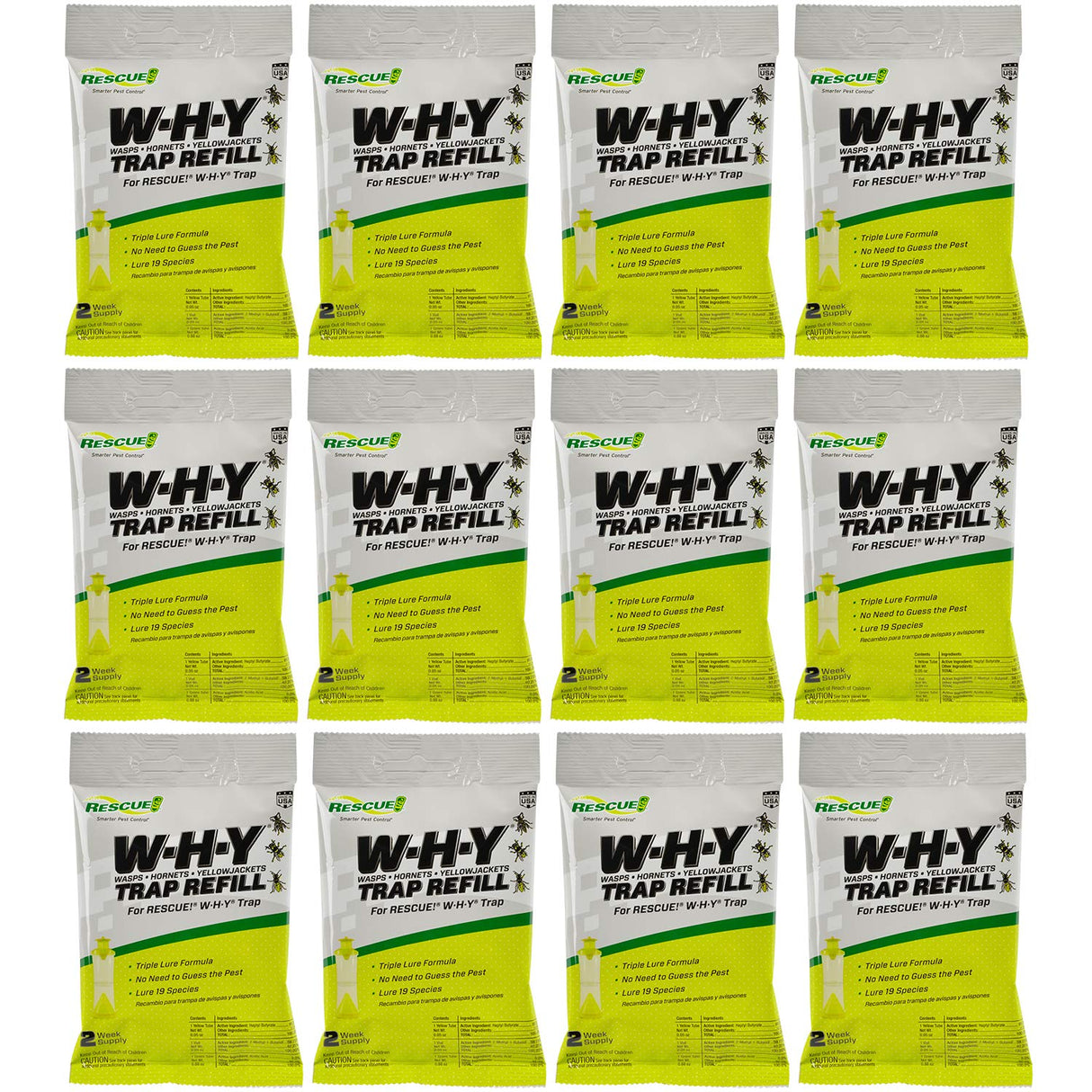 RESCUE! Non-Toxic Wasp, Hornet, Yellowjacket Trap (WHY Trap) Attractant Refill - 2 Week Refill - 12 Pack
