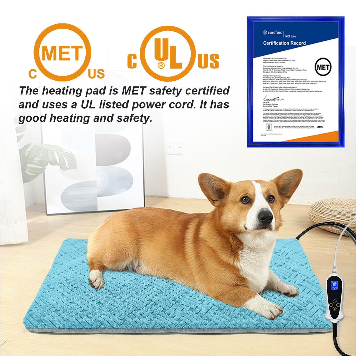 RC SLL Dog Heating Pad 28x18in, Pet Heating Pad for Dogs with Timer Temperature Control, Waterproof Whelping Mats Heated Dog Bed with Chew Resistant Cord, Soft Cloth Cover