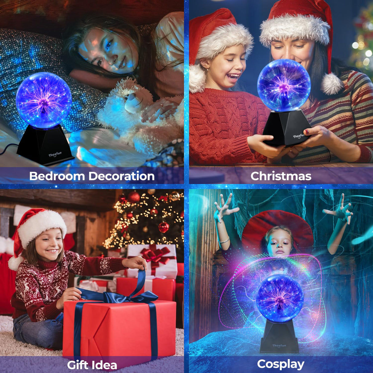 Theefun Blue Plasma Ball: 6 Inch Plasma Globe Touch & Sound Sensitive Plasma Ball Lamp Electric Ball Lightning Novelty Light for Parties, Home, Prop, Decoration, Christmas Gifts