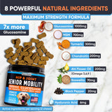 Glucosamine for Dogs -1000mg- Senior Dog Joint Supplement -Advanced Hip & Joint Support Chews w/Glucosamine, Chondroitin, MSM, Turmeric & Omega 3 for Pain & Inflammation Relief, Improved Mobility