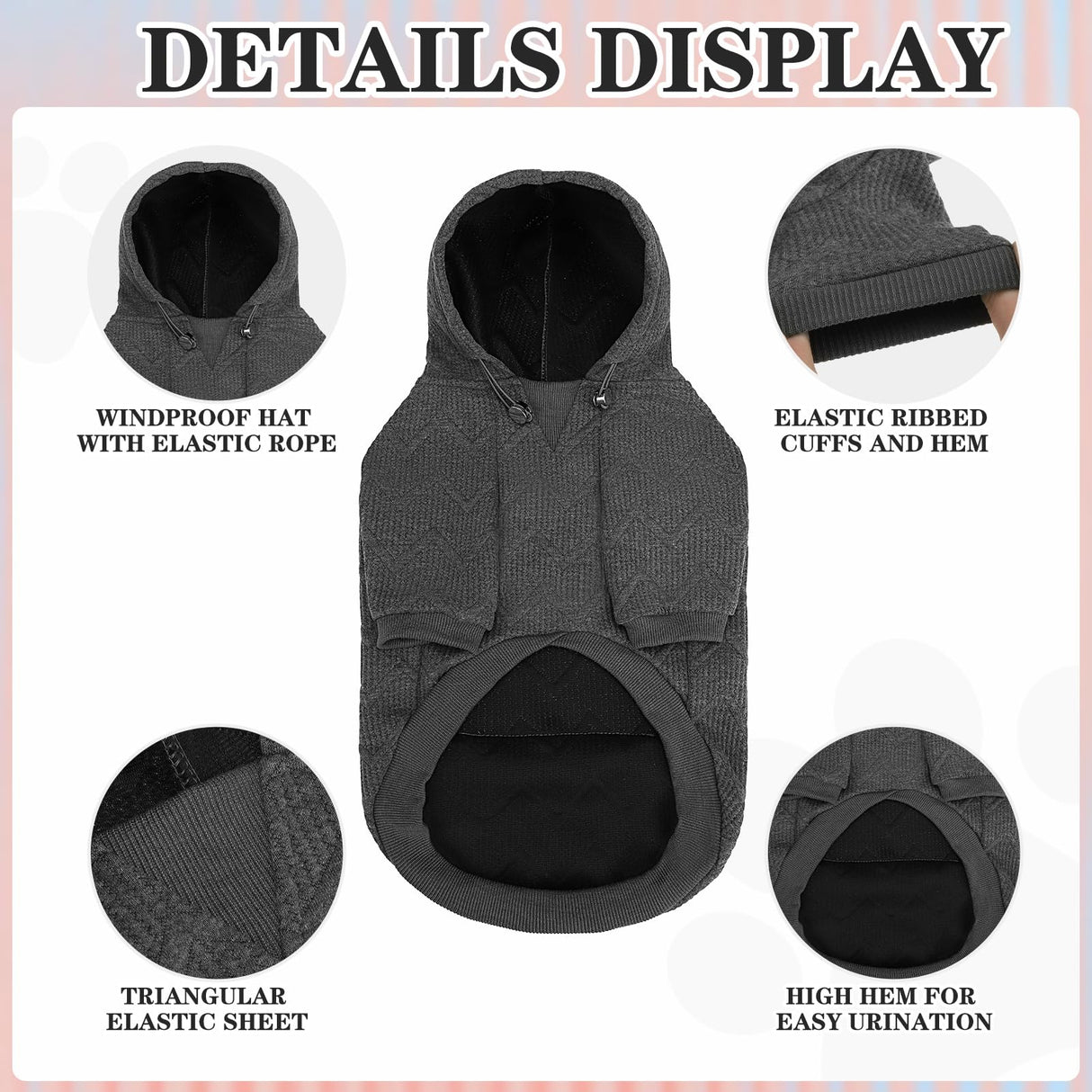 EXPAWLORER Dog Hoodie for Small Medium Large Dogs, Soft and Warm Fall Pet Clothes,Dog Sweater with Leash Hole and Pocket, Winter Cold Weather Coat, Sweatshirt for Boys Girls, Grey L