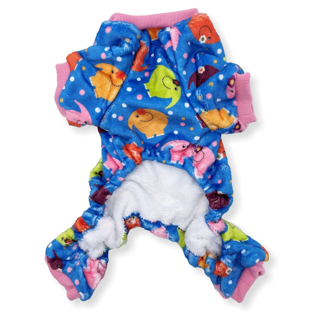 Pack of 2 Colors Dog Pajamas Soft Warm Fleece Jumpsuit Cute Pet Clothes for Small and Medium Pet XXS - L (Pack of 2 Colors: Hot Pink Cows, Blue Elephants, S: Length - 12", Chest 14" - 17")