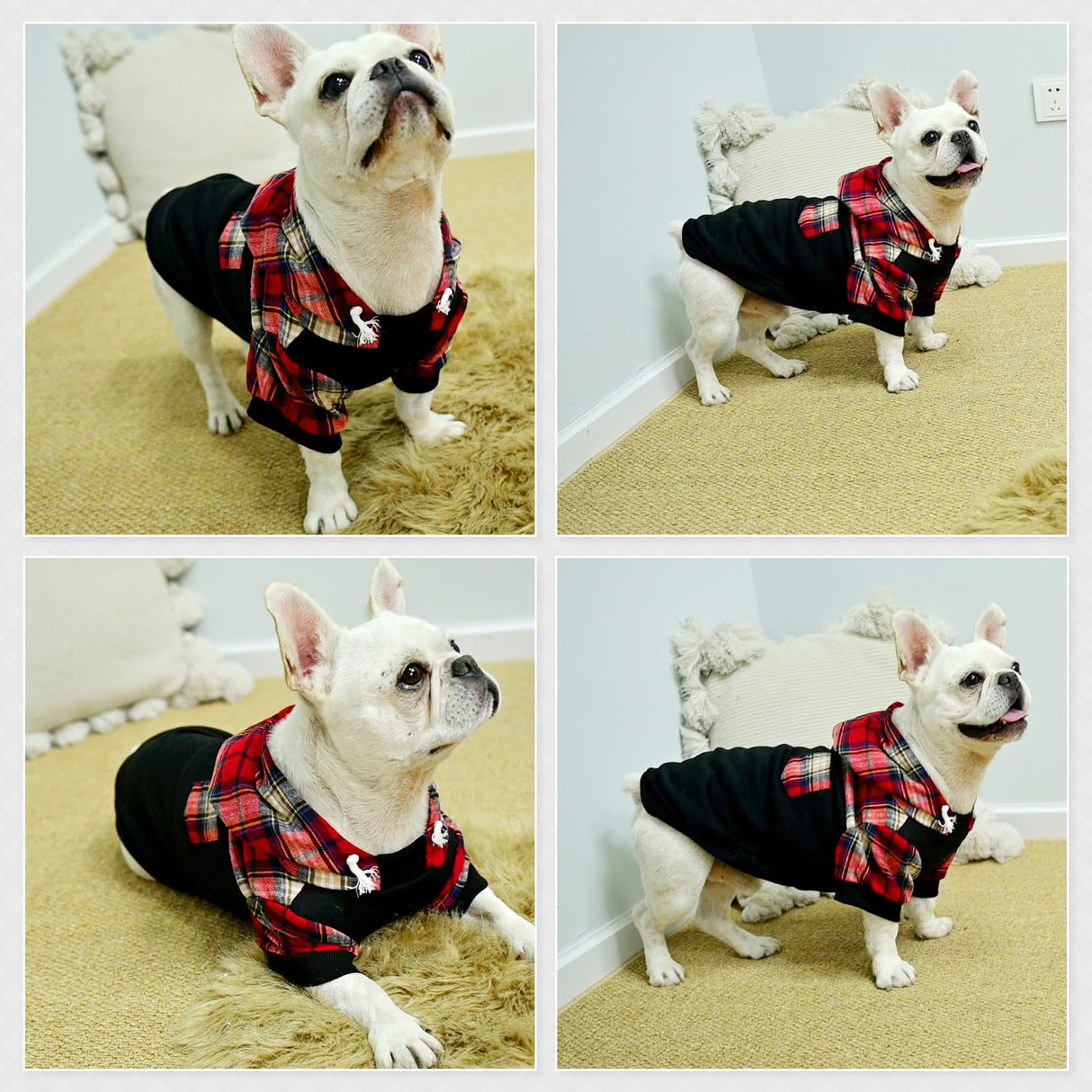 K9meme Plaid Hoodie for Small Medium Large Dogs, Warm Sweatshirt With Hat and Leash Hole, Clothes for Puppy Bulldog XS S M L Sized Breeds, Soft Pullover Fleece Sweater