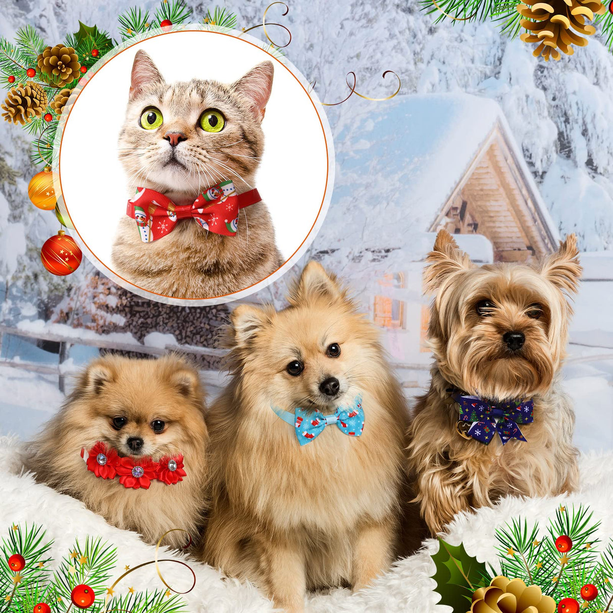 40 Pcs Christmas Dog Bow Ties Set 26 Christmas Pet Bowties 10 Santa Snowman Necktie 4 Winter Dog Bandana Xmas Grooming Accessories for Holiday Pet Outfit Winter Gift