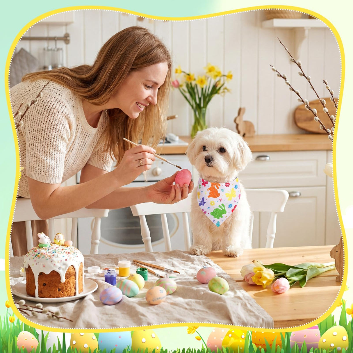 Hillban 72 Pcs Easter Day Dog Bandanas Bulk Dogs Bandanas Easter Day Pet Scarf Soft Bunny Egg Pattern Dogs Triangle Scarfs Colorful Chicks Bandana Spring Dog Scarf, Small and Medium Pet