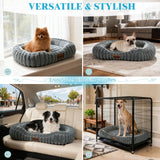 KISIMUY Cute Washable Dog Bed for Small Dogs -Soft Plush Calming Puppy & Cat Bed with Anti-Slip Bottom, Rectangle Anti-Anxiety Puppy Kennel Bed with Handle, 25" x 21" x 4",Grey