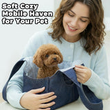 ABUUL Dog Purse for Small Dogs & Cats – Padded Straps, Removable Hard Bottom, Side Pockets, Safety Tether, Premium Denim and Soft Cotton Lining, Machine Washable,Up to 13 Lbs (Dark Blue)