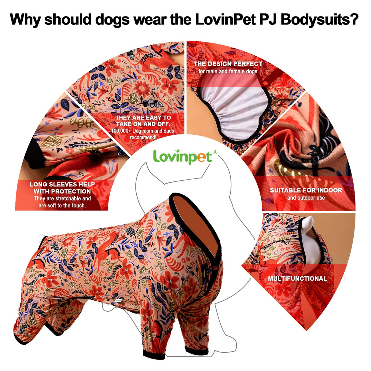 LovinPet Large Breed Dog Pajamas, Lightweight Pullover Full Coverage Dog Pjs, Pitbull Onesie, Happy Horse Coral Print, Pitbull Shirt, Pet Pajamas for Dogs, Pet PJ's, M