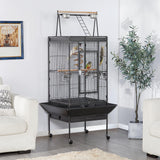 Yaheetech 69-inch Wrought Iron Rolling Large Parrot Bird Cage for African Grey Small Quaker Amazon Cockatiel Sun Parakeet Green Cheek Conure Dove Lovebird Budgie Play Top with Stand