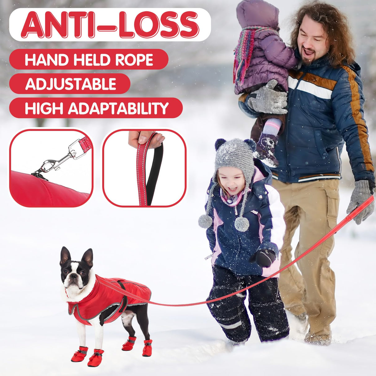 Sunnymove Winter Dog Coat and Snow Boots with Heavy Duty Dog Leash Waterproof Puppy Winter Jacket Cold Weather Coats Set Reflective for Small Medium Size Dogs Walking(Small)