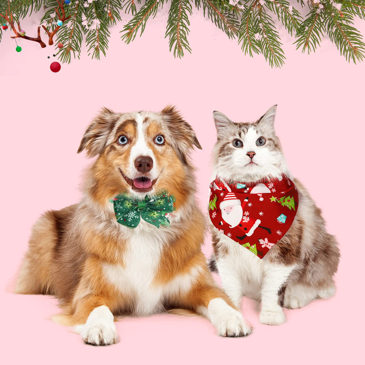 40 Pcs Christmas Dog Bow Ties Set 26 Christmas Pet Bowties 10 Santa Snowman Necktie 4 Winter Dog Bandana Xmas Grooming Accessories for Holiday Pet Outfit Winter Gift