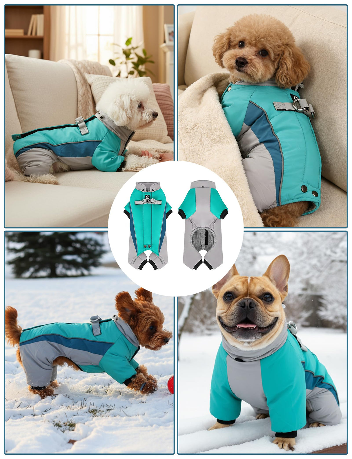 Fullbody Dog Coat Warm Fleece Dog Jacket,4-Legged Reflective Dogs Vest Turtleneck Cold Weather Coat, Waterproof Windproof Puppy Puffer Onesie