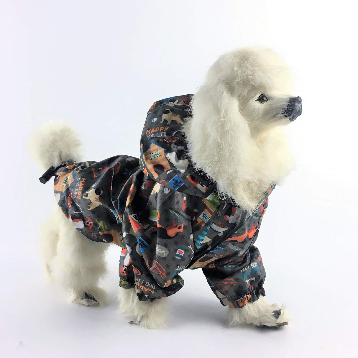 for Small Pet Cat Dog Raincoat Hoodie Coat Waterproof Rain Jacket Rainwear (L: Length - 16", Grey)