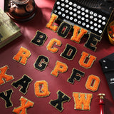 WILLBOND 52 Pcs Chenille Letter Patches Bulk Self Adhesive Letter Patches for Backpacks Stick on Letters Embroidered Applique Patch for Clothing Hats Halloween Christmas Supplies(Black, Orange)