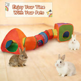 YUEPET Rabbit Tunnel and Cube Collapsible Tent Bunny Interactive Crinkle Tunnel Toys Small Animal Hideout with Play Ball for Dwarf Rabbit Bunny Guinea Pig (Rainbow)
