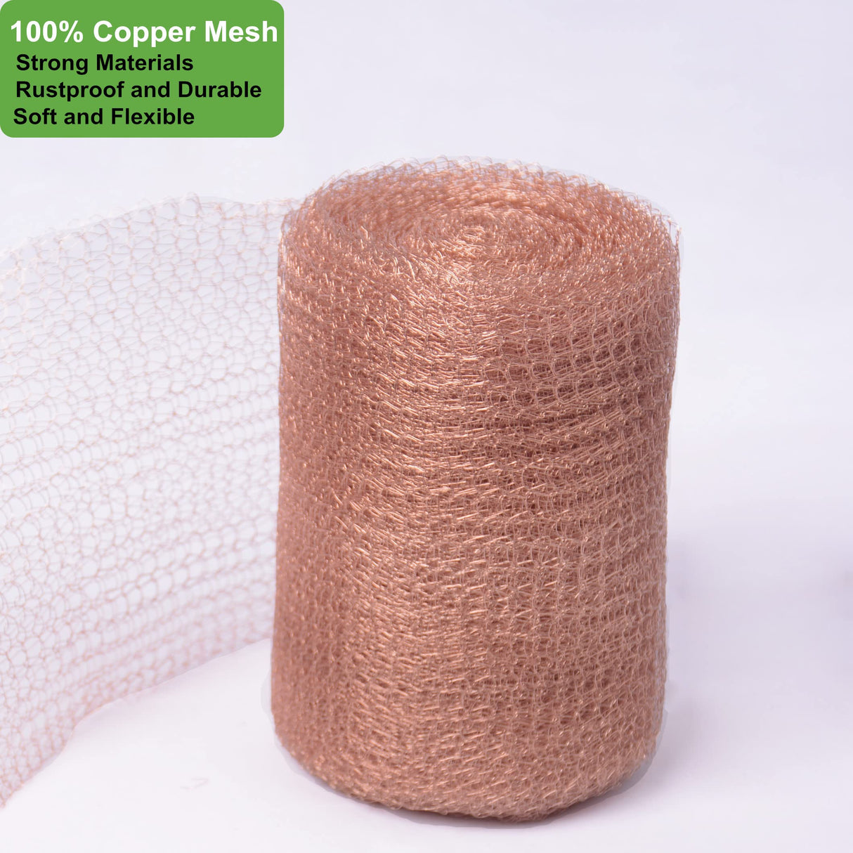 YAGJIA 5” x 32 ft, 100% Pure Copper Mesh for Distilling, Knitted Copper Mesh Roll, Double Layer Fabric Wool Hole Filler Used for Garden and House