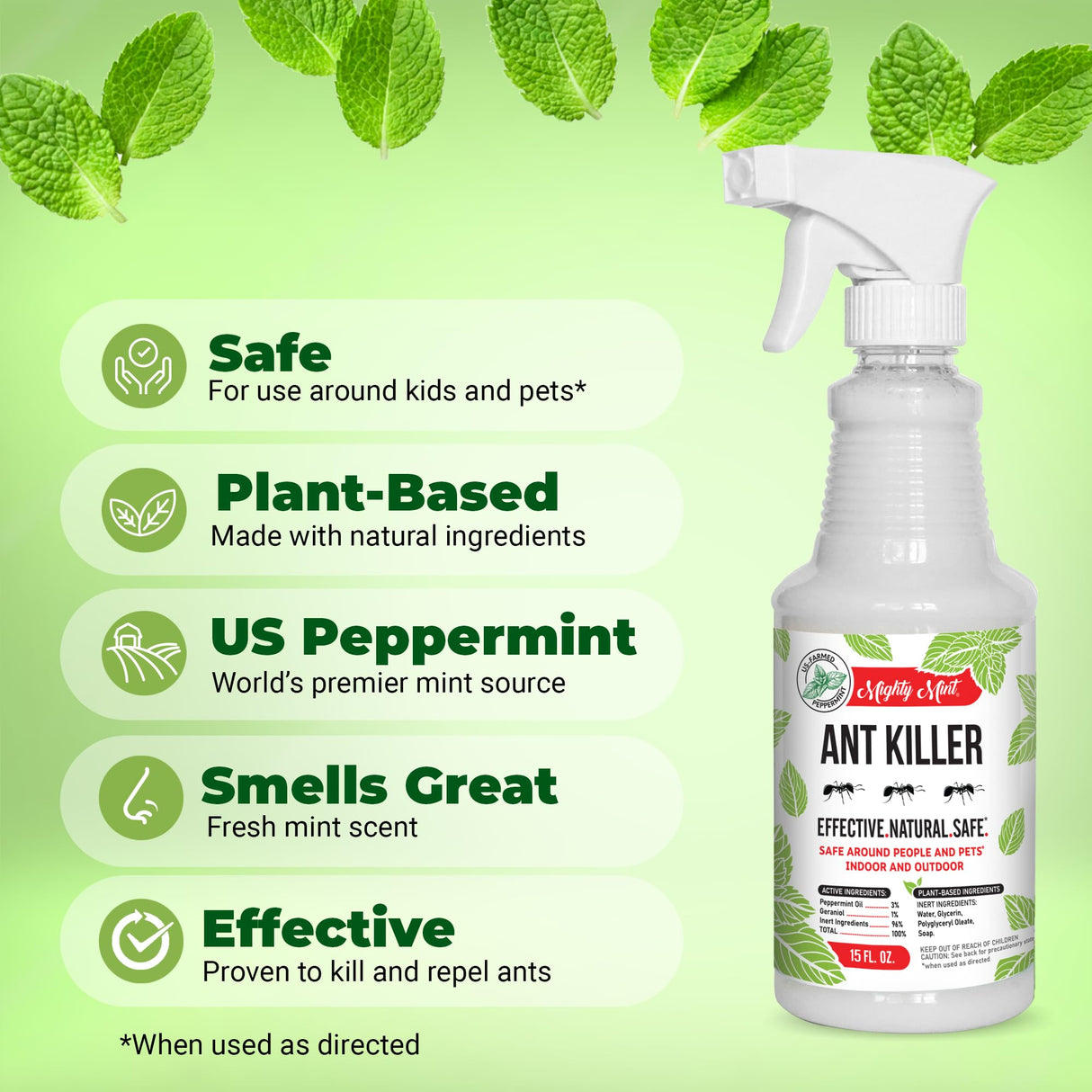 Mighty Mint - 16oz Natural Peppermint Oil Ant Killer and Repellent Spray - Safe for Indoor/Outdoor Use