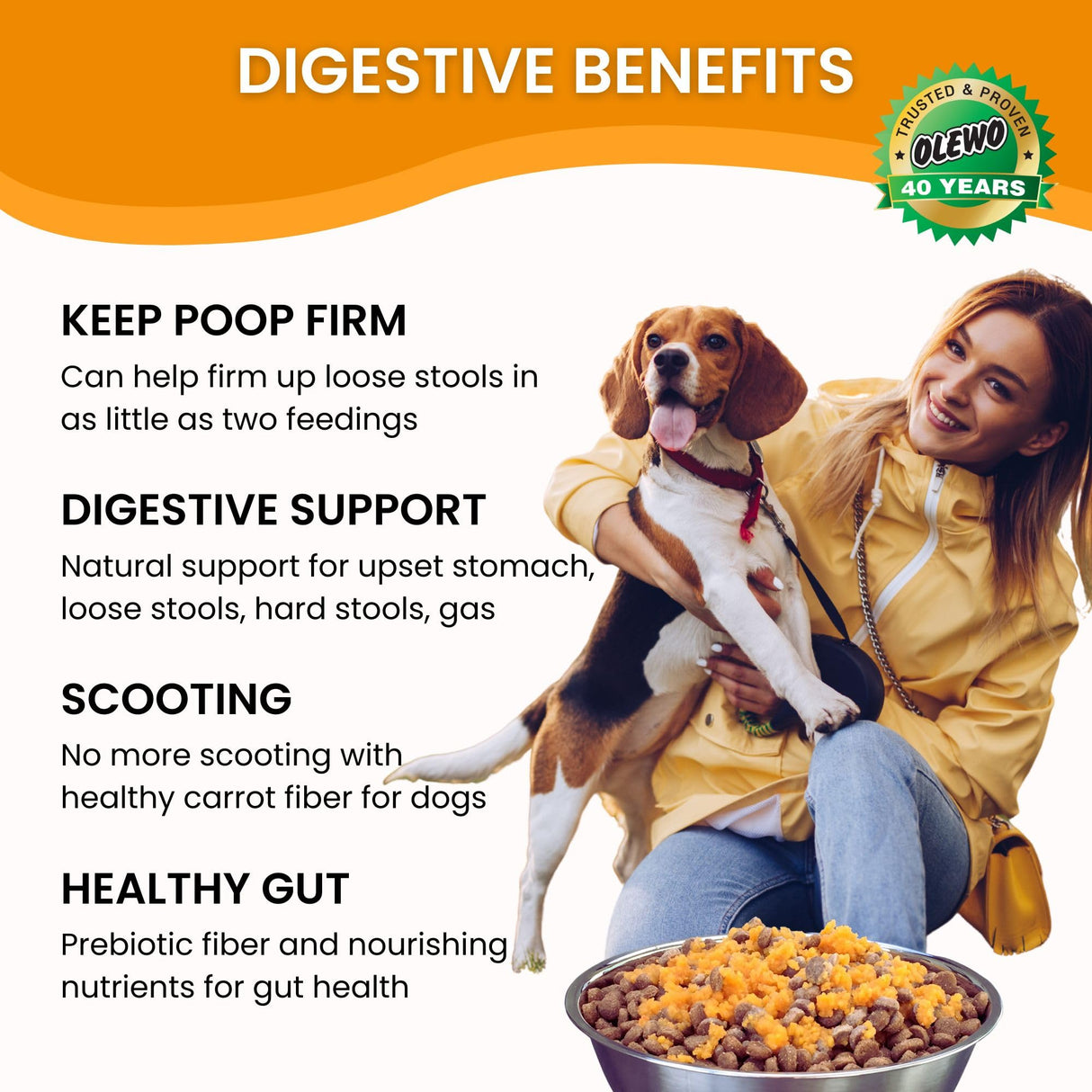 Olewo Original Carrots for Dogs – Fiber for Perfect Poop, Dehydrated Dog Food Toppers for Picky Eaters, Natural Skin & Coat Support, Multivitamin, Probiotics for Digestive & Gut Health, 2.2 lbs