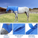 Gallopoff Horse Slinky Hood with Zipper, Stretch Spandex Sleazy Hood for Mane Protection, Breathable Horse Neck Cover for Show Prep, Braids Saver, Sleek Grooming Under Blanket Use Blue Medium