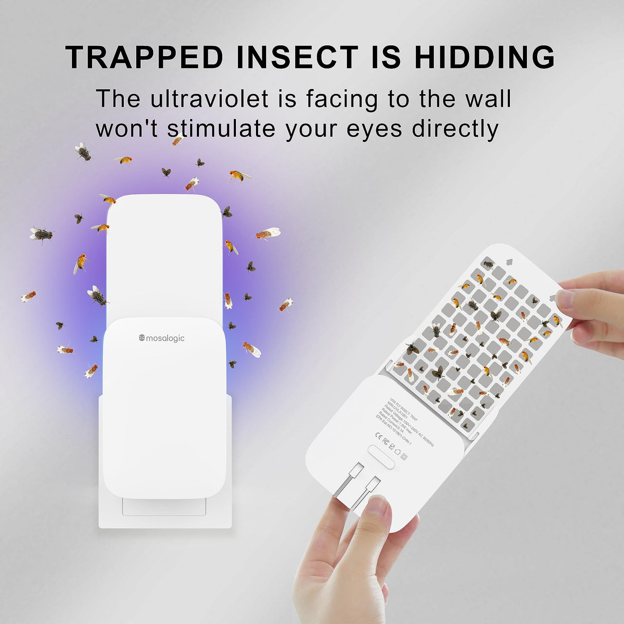Mosalogic Fly Trap Indoor Flying Insect Traps Plug-in for Fruit Flies and House Fly Insect Catcher - Gnat Killer Trapper - 400 Sq Ft Protection Area