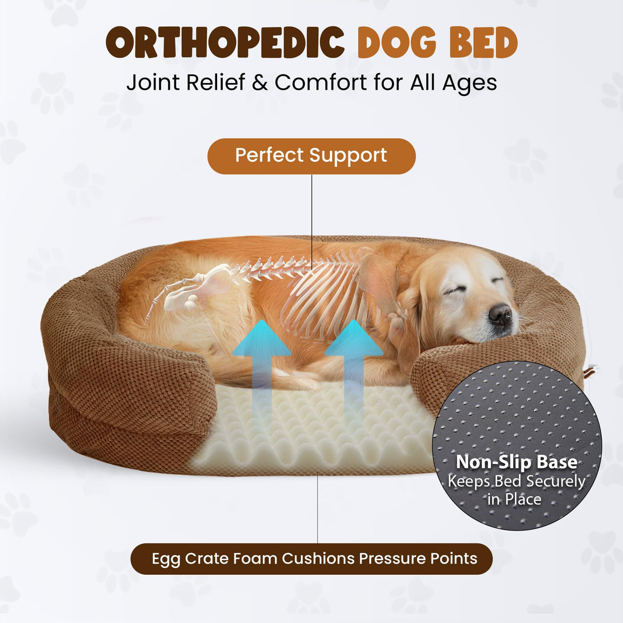 Miorun Orthopedic Dog Bed for Extra Large Dogs – 48"x36" XL Waterproof Memory Foam Pet Couch with Bolster Sides, Washable Removable Cover, Non-Slip Bottom, Joint Support Dog Sofa Bed for Large Breeds