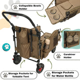 LONGDOG IMPRESSIONS Foldable Pet Wagon Dog Stroller with Removable Fully Zipped Tent, Pet Travel Wagon with Extendable Ramp Built-in Storage Attached Water and Food Station