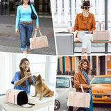 Lasaviin Fashion Leather Dog Carrier Cat Carrier Airline Approved Pet Carrier for Small Medium Dogs Cats Under 15Lbs, Collapsible Soft Sided Travel Puppy Carrier White