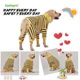 LovinPet Big Dog Pajamas, Cotton Black and Yellow Stripe Dog Shirt, Full Coverage Dog Onesie, Pet Pajamas for Dogs, Stop Shedding for Dogs, Pet PJ's, 3XL