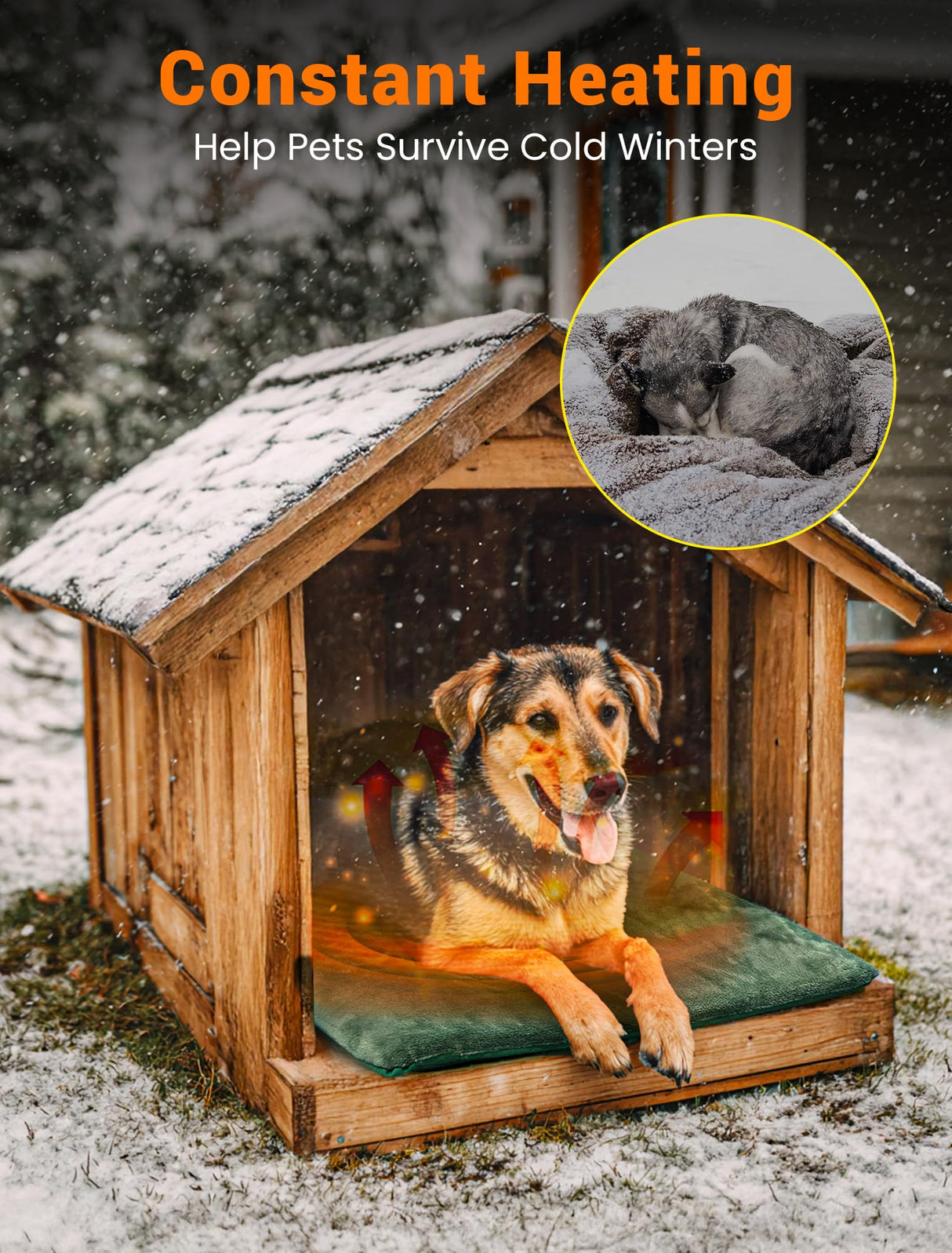 PETNF Outdoor Pet Heating Pad for Cats & Dogs, 100.4-107.6°F Auto Temp Control, Waterproof Fireproof, for Cat House/Dog Kennel/Carport, Fits Domestic & Stray Pets (Green 15.7"X27.6")