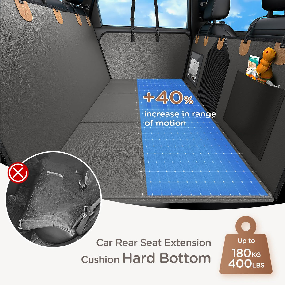 BONTHEE Dog Car Seat for Large Medium Dogs – Waterproof Back Seat Extender with Reinforced Hard Bottom,Breathable Mesh Windows,Storage Pockets & Adjustable Straps,Universal Fit for Cars,SUVs,Trucks