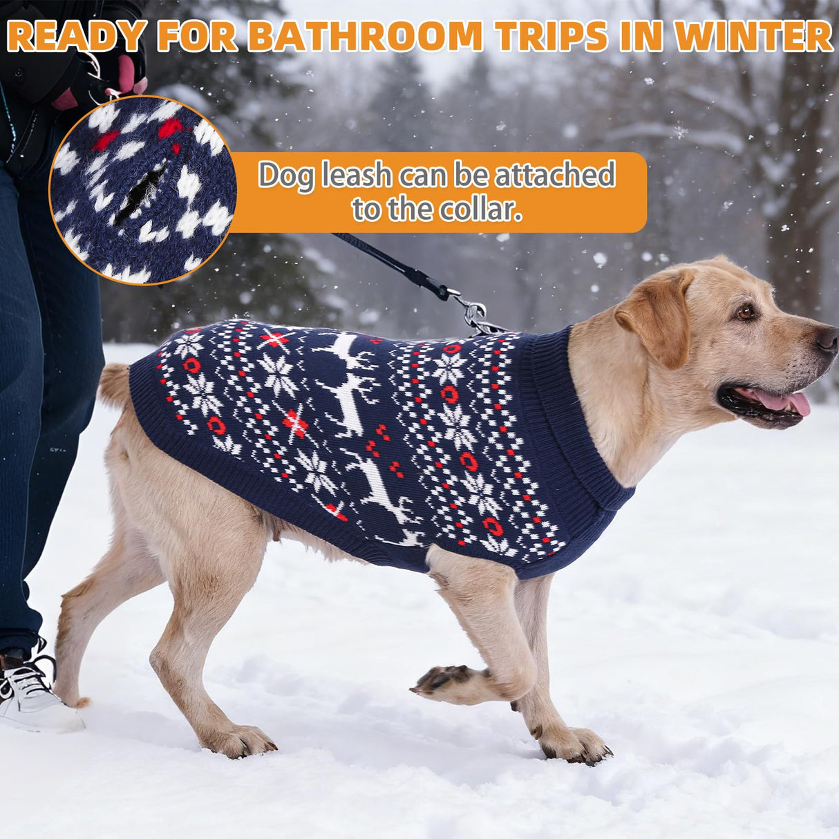 KOOLTAIL Christmas Dog Sweater, Cold Weather Pullover Classic Knitwear, Reindeer Snowflake Pattern Thick Warm Winter Pet Clothes,Cable Knit Sweaters for Small Medium Large Dogs Boy Girl,Navy Blue L/XL