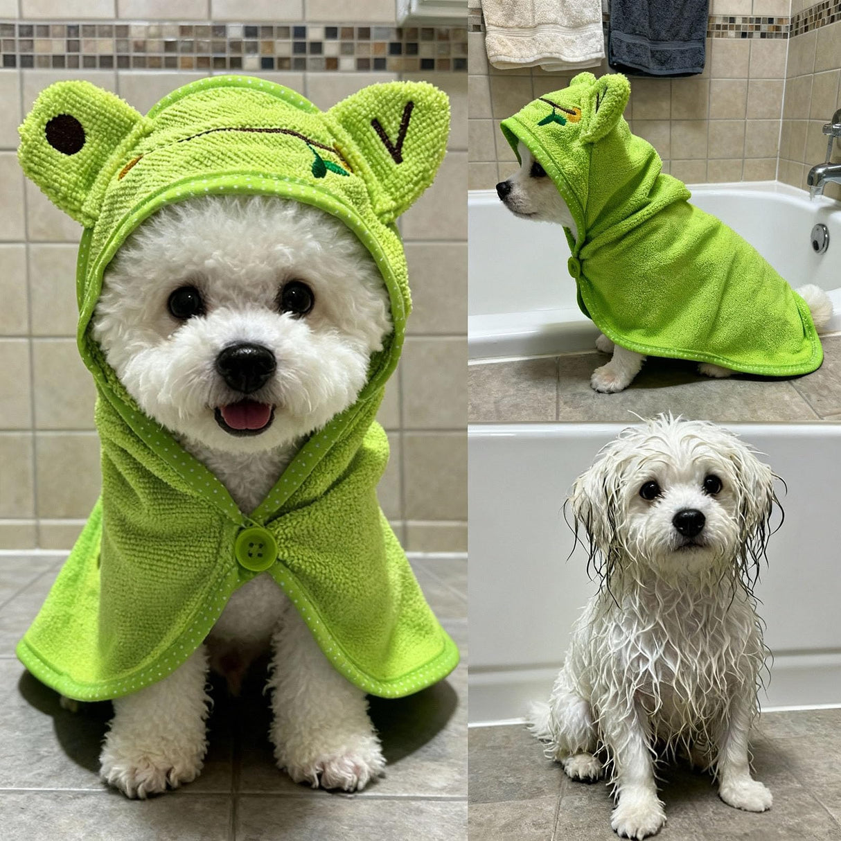 IOICYBF Dog Hooded Bathrobe Towel, Fast Drying Bath Towel Absorbent Warm Blanket Green M