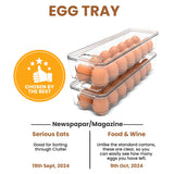 Egg Container With Lid and Handle for Refrigerator Organization- Pack of 2 - Clear Stackable Egg Holder for Kitchen or Pantry Organizers and Storage