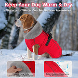 Dogcheer Dog Coat with Pocket, Waterproof Dog Jacket with Adjustable Buckle, Reflective Puppy Winter Coat Warm Turtleneck Fleece SnowJacket for Small Medium Large Dogs - Red L
