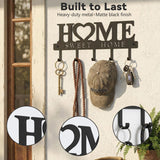 WIPHANY Entryway Wall Key Holder with 5 Hooks, Metal Key Rack Wall Mount for Keys, Bags and Leashes, Decorative Organizer for Entryway, Mudroom or Hallway, Sweet Home Design, 9.8 inches, Black