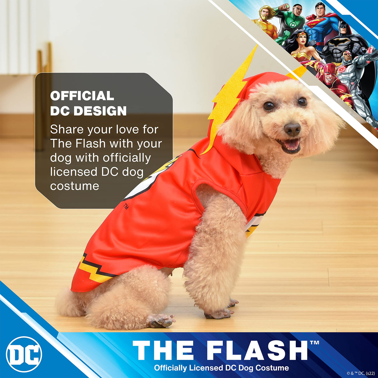 DC Comics Superhero The Flash Halloween Dog Costume - Officially Licensed Halloween Pet Costumes for Dogs, Size Large