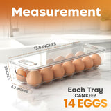 Egg Container With Lid and Handle for Refrigerator Organization- Pack of 2 - Clear Stackable Egg Holder for Kitchen or Pantry Organizers and Storage