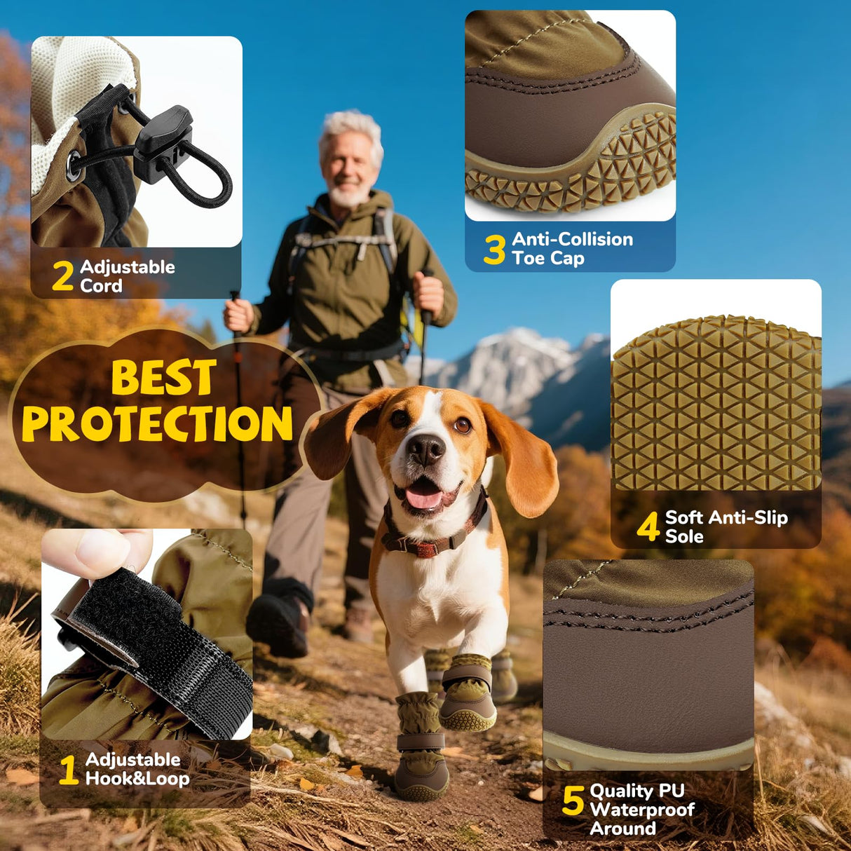 Dog Boots Winter, Dog Snow Shoes for Small Large Medium Dogs, Adjustable Puppy Booties Paw Protectors for Outdoor Cold Weather Hardwood Hiking Walking Size 5