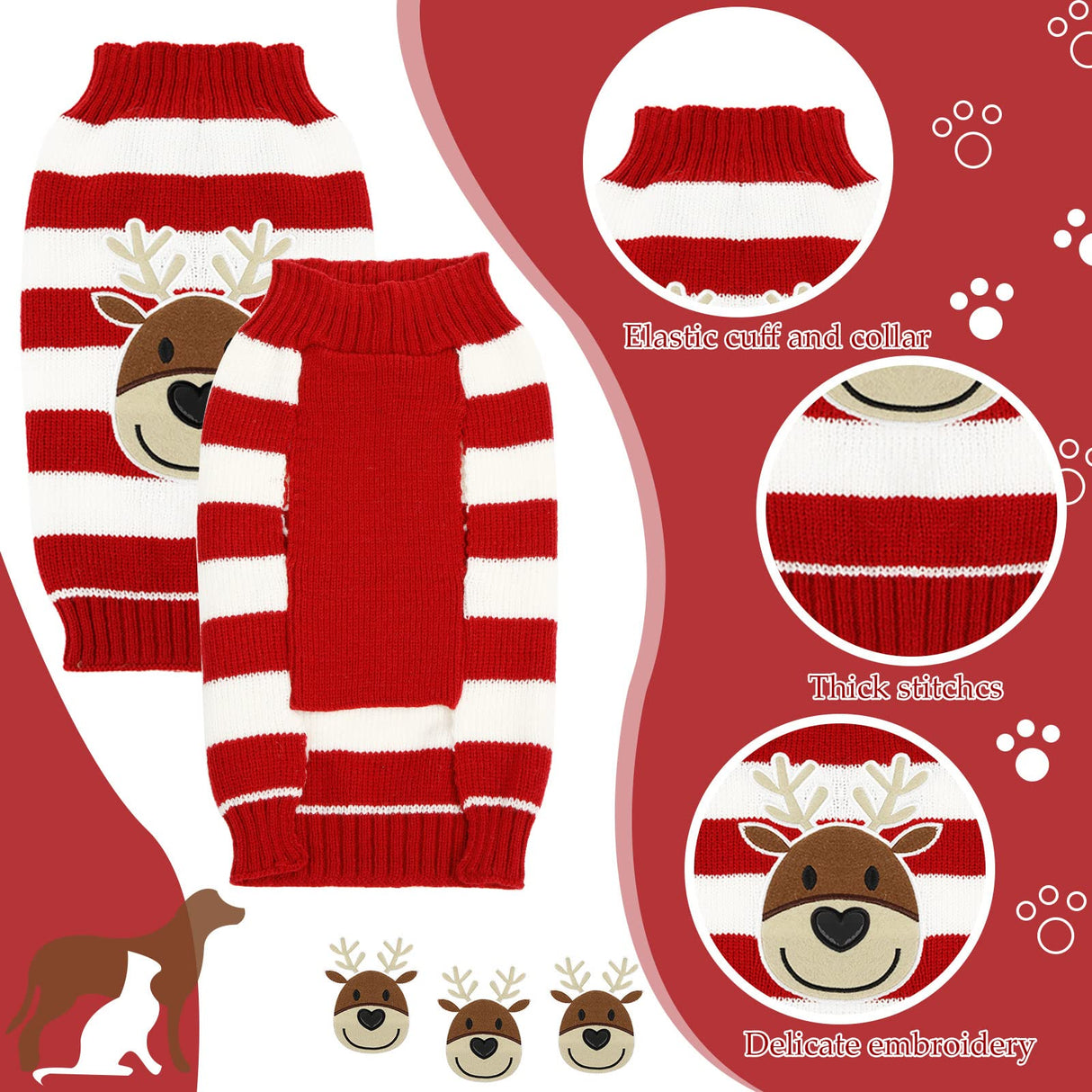 Frienda 4 Pieces Christmas Dog Sweaters Halloween Puppy Holiday Sweaters Santa Reindeer Snowman Snowflake Pumpkin Pet Clothes for Xmas Dog Cat Costume(Cute Pattern,Large)