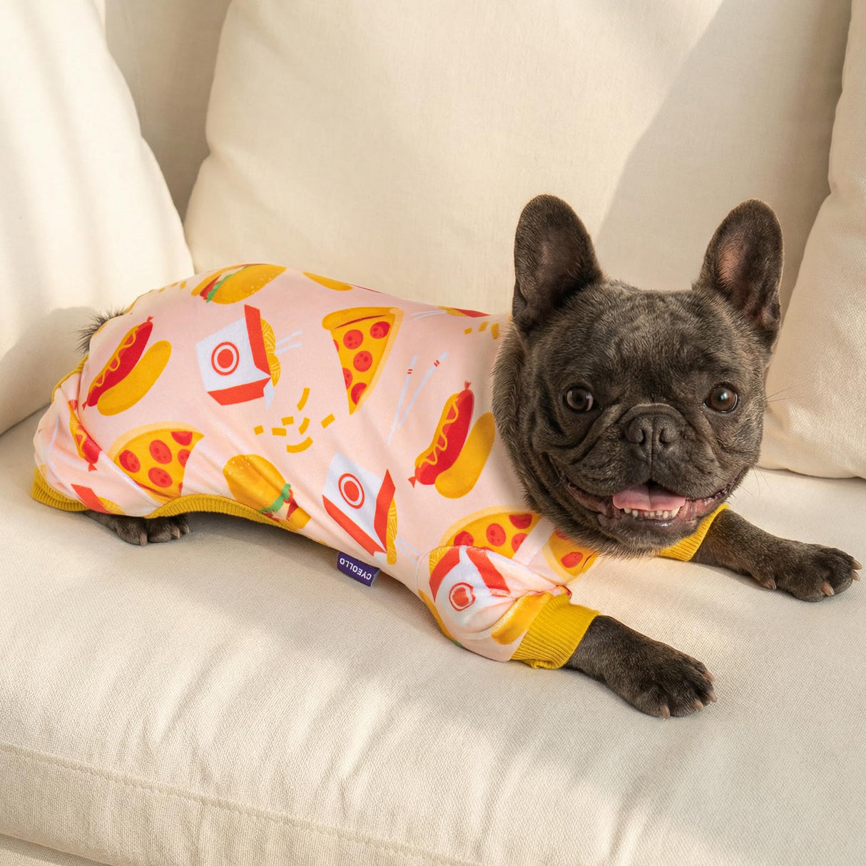 cyeollo Dog Pajamas, Soft Velvet Dog Pjs for Small Dogs, Cozy Stretchy Doggy Jammies, Puppy Onesie Comfy Pet Jumpsuit, Cute Doggie Sleepwear Lightweight Clothes, Hamburger M