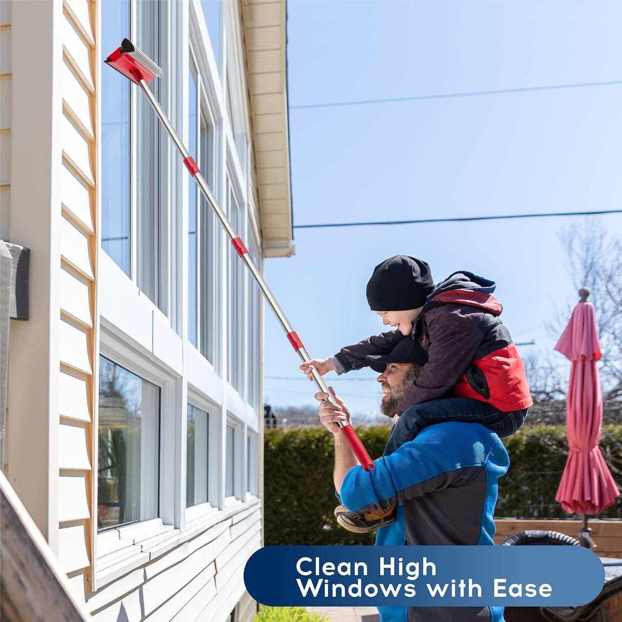 Window Squeegee, 2-in-1 Window Cleaner with 55" Extension Poles, Window Washing Kit, Glass Door Cleaner, Multi-Use Car Windshield Cleaning Tool with Long Handle for High Outdoor Windows